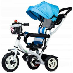 ECOTOYS Tricicleta copii, cu sezut rotativ, cosulet de depozitare, mini geanta, Ecotoys, albastra