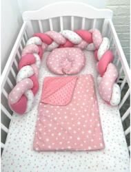 Deseda Lenjerie de pat 120x60 cm cu aparatoare împletită 180 cm Mix Stelute Roz (4693) Lenjerii de pat bebelusi‎, patura bebelusi