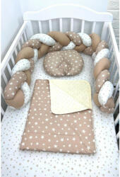 Deseda Lenjerie de pat 120x60 cm cu aparatoare împletită 180 cm Mix Stelute Bej (4696) Lenjerii de pat bebelusi‎, patura bebelusi