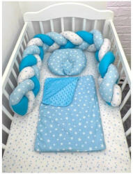 Deseda Lenjerie de pat 120x60 cm cu aparatoare împletită 180 cm Mix Stelute Albastru (4698) Lenjerii de pat bebelusi‎, patura bebelusi
