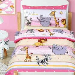 Bellatex Lenjerie de pat copii, din bumbac, BeátaSafari roz, 100 x 135 cm, 45 x 60 cm Lenjerie de pat