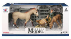 Aguu Set figurine Grajd cu cai si ingrijitor, Series Model, Gri si Maro, 10 cm (36029055013913)