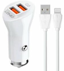 LDNIO C511Q autós töltő 2x USB-A + Lightning kábel (5905316142664)