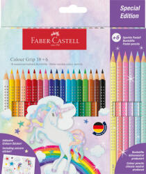 Faber-Castell Set promo creioane colorate Faber-Castell FC201543, 18+6 culori grip 2001, Unicorni (FC201543)