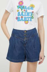 Pepe Jeans pantaloni scurti jeans Stella femei, culoarea albastru marin, neted, high waist PPYX-SZD07C_59X