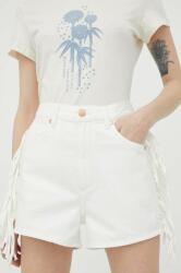 Wrangler pantaloni scurti jeans Fringed Festival femei, culoarea alb, neted, high waist PPYX-SZD0M4_00X