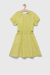 United Colors of Benetton rochie din in pentru copii culoarea verde, mini, evazati PPYX-SUG08H_71X