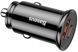 Baseus Circular autós szivargyújtó gyorstöltő, USB-C + USB, 30W, fekete