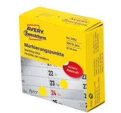 Avery Etikett címke, o10mm, tekercses jelölőpont adagoló dobozban 800 címke/doboz, Avery sárga (3852) - tonerpiac