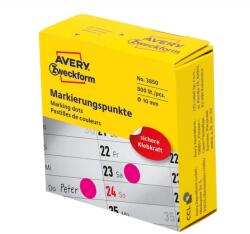 Avery Etikett címke, o10mm, tekercses jelölőpont adagoló dobozban 800 címke/doboz, Avery rózsaszín (3850)