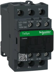 Schneider Electric, TeSys D, LC1D32GD, Mágneskapcsoló, 15kW/32A (400V, AC3), 125V DC vezerlés, 1Z+1Ny, csavaros csatlakozás, TeSys D (Schneider LC1D32GD) (LC1D32GD)