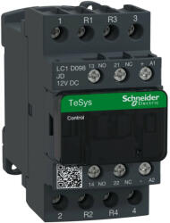 Schneider Electric, TeSys D, LC1D098JD, Mágneskapcsoló, 20A (400V, AC1), 4 pólus, 2 Záró + 2 Nyitó főérintkező, 12V DC vezerlés, csavaros csatlakozás, TeSys D (Schneider LC1D098JD) (LC1D098JD)