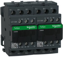 Schneider Electric, Forgásirányváltó magneskapcsoló, 11kW/25A (400V, AC3), 110V AC 50/60 Hz vezerlés, 1Z+1Ny, csavaros csatlakozás, TeSys D (Schneider LC2D25F7) (LC2D25F7)
