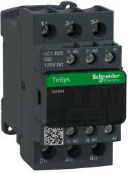  Schneider Electric, TeSys D, LC1D25GD, Mágneskapcsoló, 11kW/25A (400V, AC3), 125V DC vezerlés, 1Z+1Ny, csavaros csatlakozás, TeSys D (Schneider LC1D25GD) (LC1D25GD)