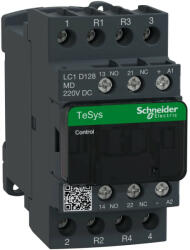 Schneider Electric, TeSys D, LC1D128MD, Mágneskapcsoló, 25A (400V, AC1), 4 pólus, 2 Záró + 2 Nyitó főérintkező, 220V DC vezerlés, csavaros csatlakozás, TeSys D (Schneider LC1D128MD) (LC1D128MD)