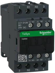 Schneider Electric, TeSys D, LC1D128BD, Mágneskapcsoló, 25A (400V, AC1), 4 pólus, 2 Záró + 2 Nyitó főérintkező, 24V DC vezerlés, csavaros csatlakozás, TeSys D (Schneider LC1D128BD) (LC1D128BD)