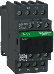 Schneider Electric, TeSys D, LC1D258ED, Mágneskapcsoló, 40A (400V, AC1), 4 pólus, 2 Záró + 2 Nyitó főérintkező, 48V DC vezerlés, csavaros csatlakozás, TeSys D (Schneider LC1D258ED) (LC1D258ED)