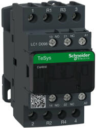 Schneider Electric, TeSys D, LC1D098F7, Mágneskapcsoló, 20A (400V, AC1), 4 pólus, 2 Záró + 2 Nyitó főérintkező, 110V AC 50/60 Hz vezerlés, csavaros csatlakozás, TeSys D (Schneider LC1D098F7) (LC1D098F