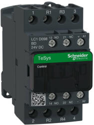 Schneider Electric, TeSys D, LC1D098BD, Mágneskapcsoló, 20A (400V, AC1), 4 pólus, 2 Záró + 2 Nyitó főérintkező, 24V DC vezerlés, csavaros csatlakozás, TeSys D (Schneider LC1D098BD) (LC1D098BD)