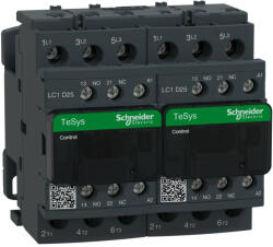 Schneider Electric, Forgásirányváltó magneskapcsoló, 11kW/25A (400V, AC3), 230V AC 50/60 Hz vezerlés, 1Z+1Ny, csavaros csatlakozás, TeSys D (Schneider LC2D25P7) (LC2D25P7)
