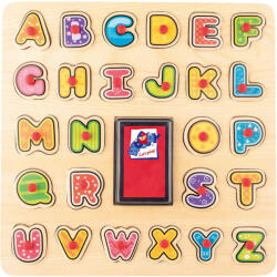 Woodyland Puzzle din lemn cu butoni - Alfabet cu stampile si tusiera (91808) - delphionline
