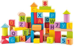 Woodyland Cuburi din lemn cu litere si numere culori pastelate (60 piese in galeata) (91842)