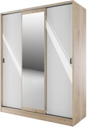 IRIM Nevada Gardróbszekrény, 150X59x191 cm, 3 ajtó, Tükör, Sonoma tölgy/Fényes fehér