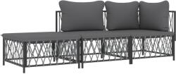 vidaXL Set mobilier de grădină, cu perne, antracit, 3 piese, oțel (3186847)