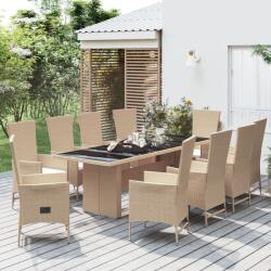 vidaXL Set mobilier de grădină cu perne, 11 piese, bej, poliratan (3157574)