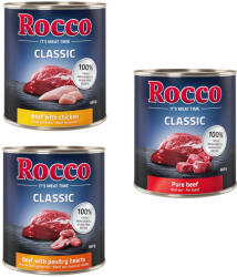 Rocco Rocco Classic Pachet mixt de testare 6 x 800 g - Topseller Mix: Vită pură, și inimi pasăre, pui