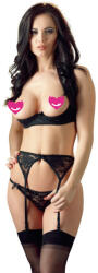 Cottelli Collection Shelf Bra, Suspender Belt and String Set 2210185 Black 75B/S