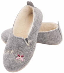 VivoVita WOOLLY SLIPPERS - gyapjú papucsok, szürke, 38 - pillangó hímzéssel