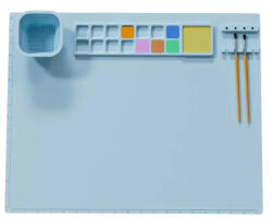 HQSGDMN Szilikon festő szőnyeg, festő paletta, festőlap - tapadásmentes, tisztító pohárral a festéshez, 14 szín + 1 keverő - kék