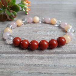 Kristály Jóga Shop Narancskalcit, rózsakvarc, hegyikristály, vörösjáspis 8 mm-es ásvány karkötő