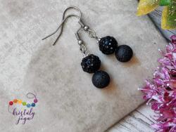 Kristály Jóga Shop Lávakő 8 mm-es ásvány fülbevaló, strasszal