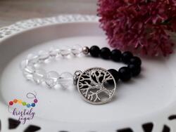 Kristály Jóga Shop Hegyikristály, ónix, jin jang 8 mm-es ásvány karkötő életfával