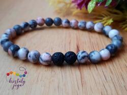 Kristály Jóga Shop Matt rózsaszín zebra jáspis (márvány), lávakő 6 mm-es ásvány karkötő