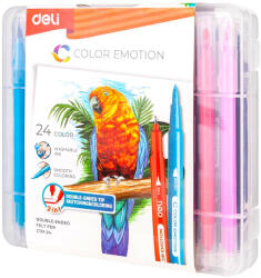 Deli Carioci cu varf pensula 24 culori cutie plastic deli (DLEC15124)
