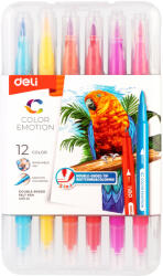 Deli Carioci cu varf pensula 12 culori cutie plastic deli (DLEC15112)