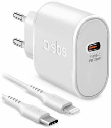 SBS - 20W Töltőadapter USB-C PowerDelivery + Kábel Lightning (1m), fehér