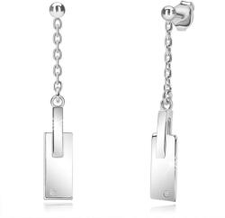 Ekszer Eshop 925 ezüst fülbevaló - tiszta gyémánt, sima téglalap, rövid lánc, stekkerzár
