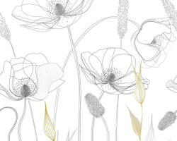  Leheletfinom grafikus virágábrázolás fehér szürke fekete és sárga tónus falpanel (39212-1)