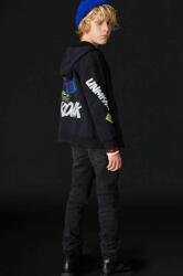 Sisley gyerek melegítőfelső pamutból fekete, nyomott mintás, kapucnis - fekete 110 - answear - 11 985 Ft