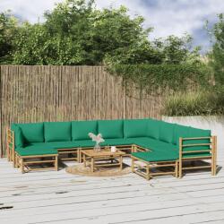 vidaXL 11 részes bambusz kerti ülőgarnitúra zöld párnákkal (3155161) - vidaxl