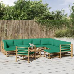 vidaXL 12 részes bambusz kerti ülőgarnitúra zöld párnákkal (3155162) - vidaxl