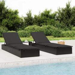 vidaXL 1 db fekete polyrattan napozóágy asztallal (319634)