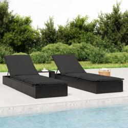 vidaXL 2 db fekete polyrattan napágy asztallal (319636) - vidaxl