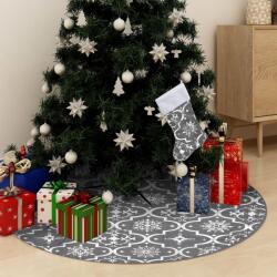 vidaXL Covor fustă de brad Crăciun cu șosetă, gri, 150 cm, țesătură (330283)