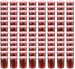 vidaXL Borcane de sticlă pentru gem capace alb & roșu 96 buc. 400 ml (50808)