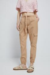 Medicine pantaloni de bumbac femei, culoarea bej, medium waist ZPYX-SPD070_80X